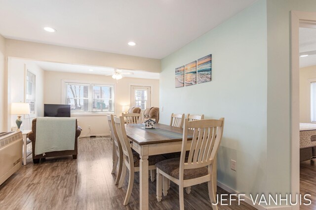 7848 W Minising Point Dr, Baldwin, MI 49304 - dining space with ceiling fan, recessed lighting, and wood finished floors