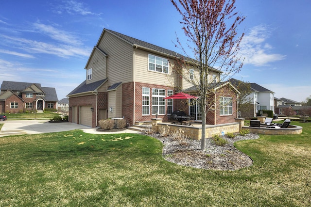 51583 Turnburry Dr, South Lyon, MI 48178 - view of front of home with concrete driveway, brick siding, an attached garage, and a front yard