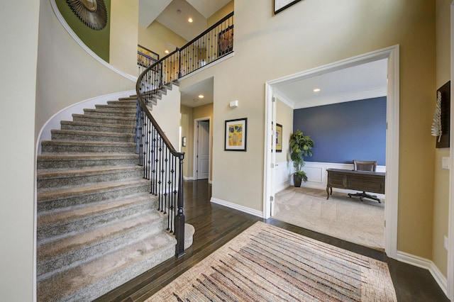 51583 Turnburry Dr, South Lyon, MI 48178 - entryway featuring stairs, recessed lighting, and wood finished floors