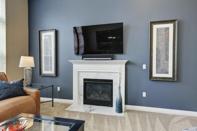 51583 Turnburry Dr, South Lyon, MI 48178 - carpeted living area with baseboards and a fireplace