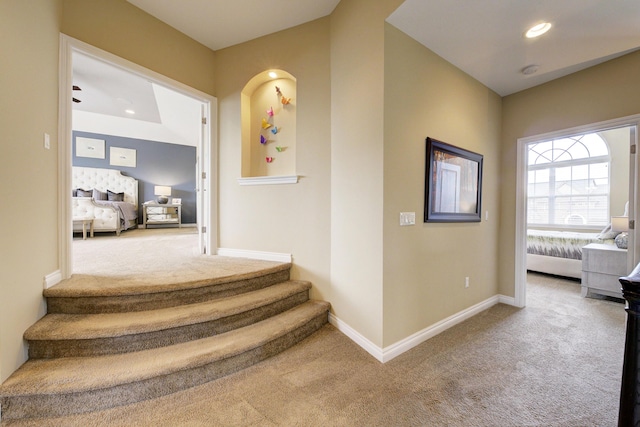51583 Turnburry Dr, South Lyon, MI 48178 - stairs featuring baseboards, carpet, and recessed lighting