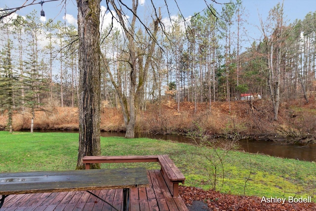 5495 N Karley Ct, Luther, MI 49656 - wooden deck featuring a yard