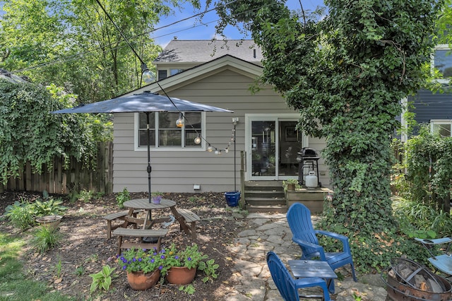 1115 Henry St, Ann Arbor, MI 48104 - rear view of house with a fire pit and entry steps