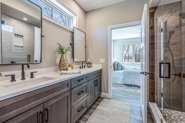 5215 Grande View Ln, Jackson, MI 49201 - full bathroom featuring a sink, a shower stall, ensuite bath, and a wealth of natural light