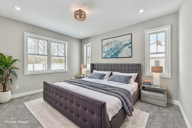 5182 Grande View Ln, Jackson, MI 49201 - bedroom with baseboards, recessed lighting, and light carpet