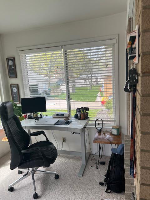view of carpeted office space