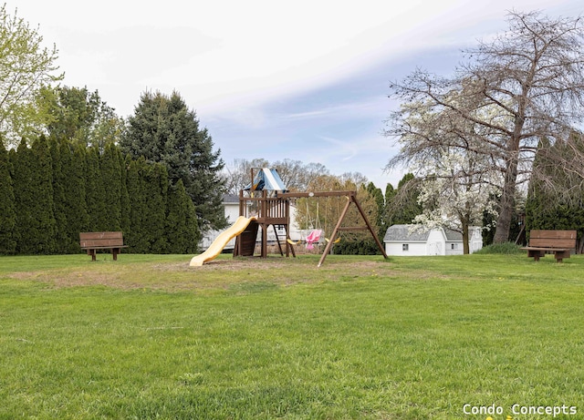 view of play area with a lawn