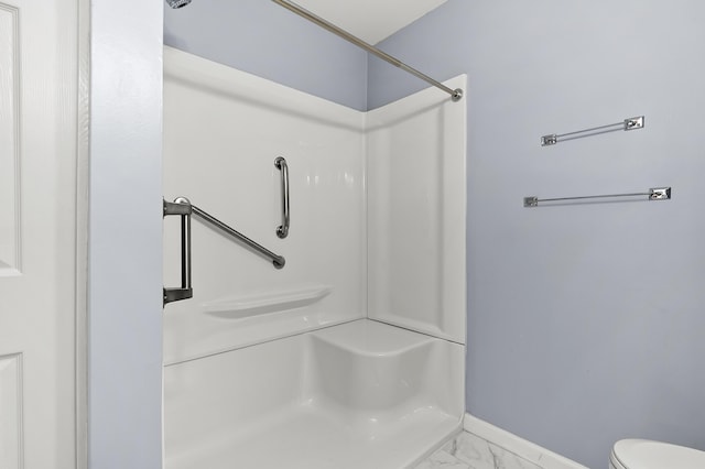 5160 Green Meadow Rd, Kalamazoo, MI 49009 - full bathroom with toilet, baseboards, marble finish floor, and a shower