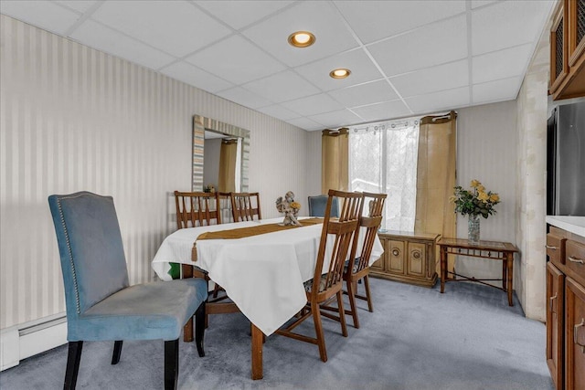 7226 Lakeview Dr, Lexington, MI 48450 - dining room featuring light carpet, a drop ceiling, baseboard heating, and recessed lighting