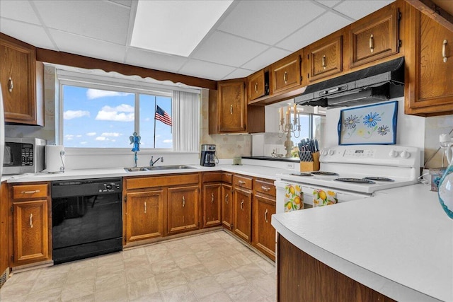 7226 Lakeview Dr, Lexington, MI 48450 - kitchen with dishwasher, under cabinet range hood, a sink, stainless steel microwave, and light countertops