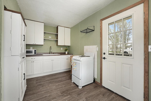 laundry room featuring a sink, dark wood finished floors, and a textured ceiling