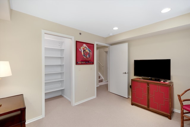 223 E Ann St Unit 1, Ann Arbor, MI 48104 - interior space with stairway, baseboards, recessed lighting, and light colored carpet
