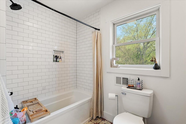 12950 Flynn Rd, Sawyer, MI 49125 - bathroom with shower / tub combo with curtain, toilet, and baseboards