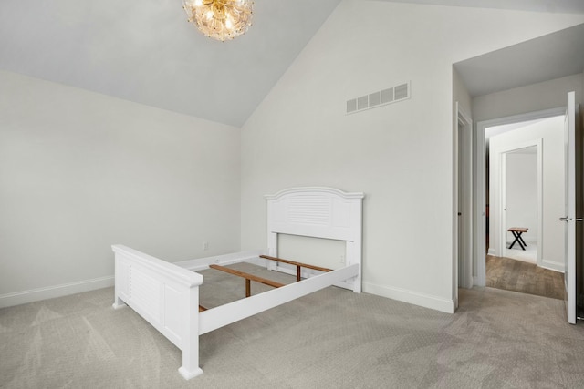 3100 Millbury Ln, Ann Arbor, MI 48105 - unfurnished bedroom with carpet floors, high vaulted ceiling, and a chandelier