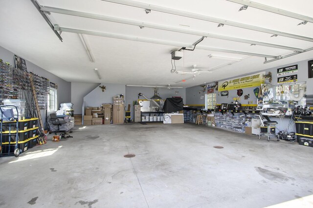 1077 Sun Valley Ln, Allegan, MI 49010 - garage featuring a workshop area and a garage door opener