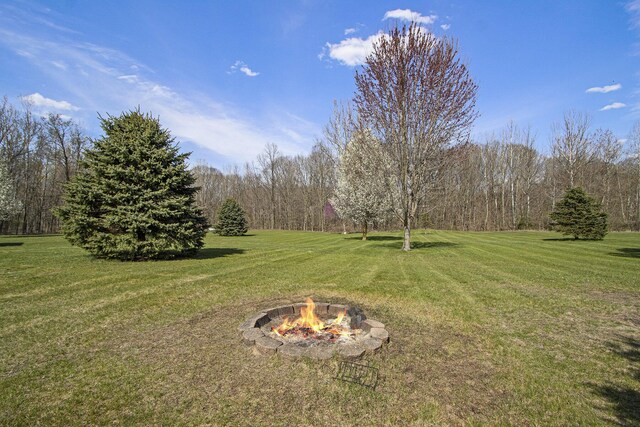1077 Sun Valley Ln, Allegan, MI 49010 - view of yard with a fire pit and a forest view