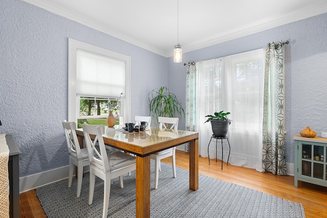 1021 Roseland Ave, Kalamazoo, MI 49001 - dining room with ornamental molding, wood finished floors, and a textured wall