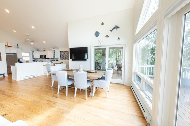 14 N Lighthouse Dr, Mears, MI 49436 - dining room with light wood-style floors, a baseboard radiator, and a wealth of natural light