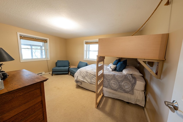 14 N Lighthouse Dr, Mears, MI 49436 - bedroom with carpet flooring, a textured ceiling, baseboards, and a baseboard heating unit