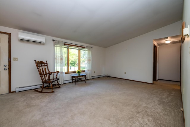 3715 Glen Haven Rd, Saint Joseph, MI 49085 - unfurnished room featuring a wall mounted air conditioner, light carpet, and lofted ceiling