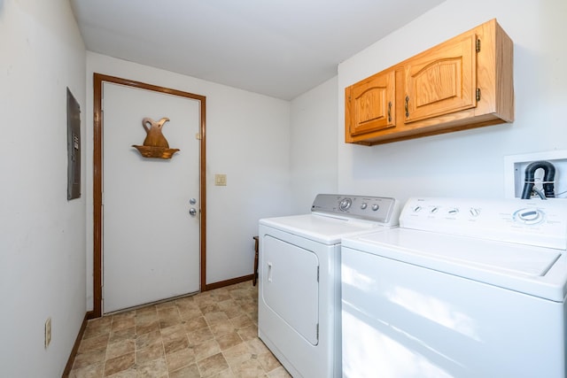 3715 Glen Haven Rd, Saint Joseph, MI 49085 - laundry area with cabinet space, washing machine and clothes dryer, electric panel, and baseboards