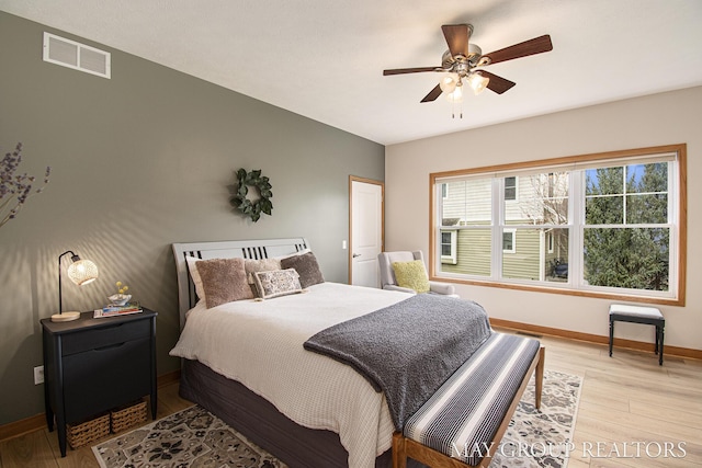 13460 Cottage View Ct, Gowen, MI 49326 - bedroom with light wood-style flooring, baseboards, and ceiling fan