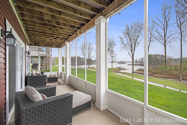13460 Cottage View Ct, Gowen, MI 49326 - sunroom / solarium featuring a water view and outdoor lounge area