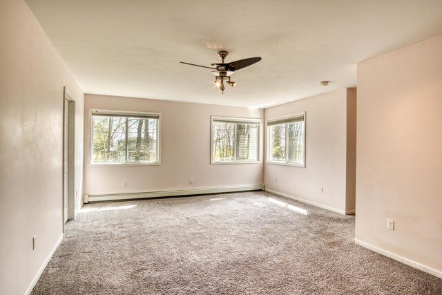 20425 Thornapple Ln, Big Rapids, MI 49307 - unfurnished room with carpet floors, a ceiling fan, baseboards, and baseboard heating