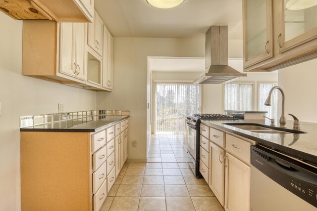 20425 Thornapple Ln, Big Rapids, MI 49307 - kitchen featuring island exhaust hood, a sink, plenty of natural light, and stainless steel appliances