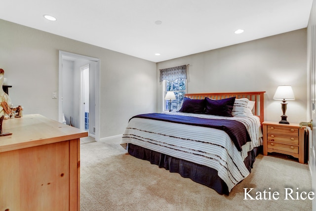 bedroom with carpet floors, baseboards, and recessed lighting