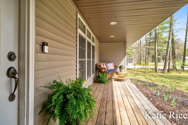 deck featuring a porch