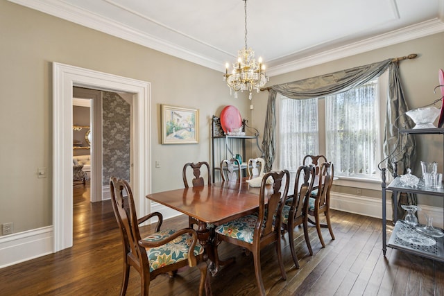 602 N Kalamazoo Ave, Marshall, MI 49068 - dining space with a chandelier, crown molding, and dark wood-style flooring