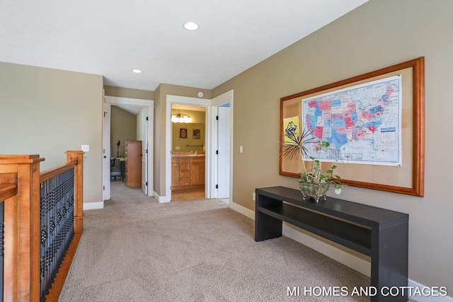 9145 Winterberry Dr, West Olive, MI 49460 - corridor featuring baseboards, recessed lighting, carpet floors, and an upstairs landing