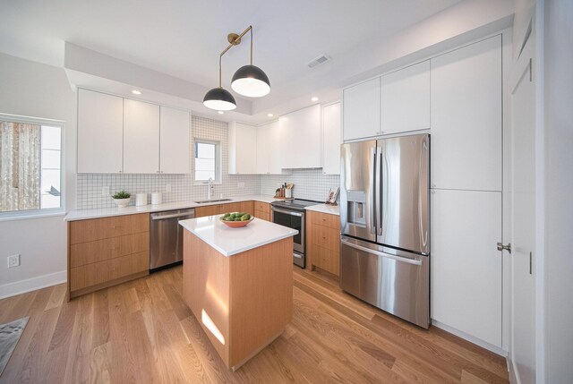 205 Sunset Rd, Ann Arbor, MI 48103 - kitchen with a sink, appliances with stainless steel finishes, modern cabinets, and decorative backsplash