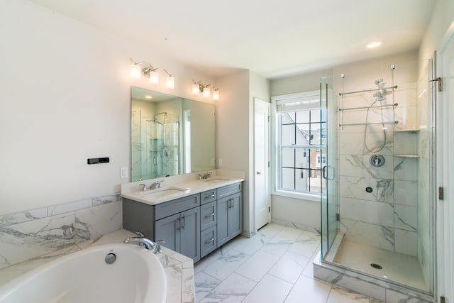2841 Hardwick Rd, Ann Arbor, MI 48105 - full bath featuring a marble finish shower, a sink, marble finish floor, and a garden tub
