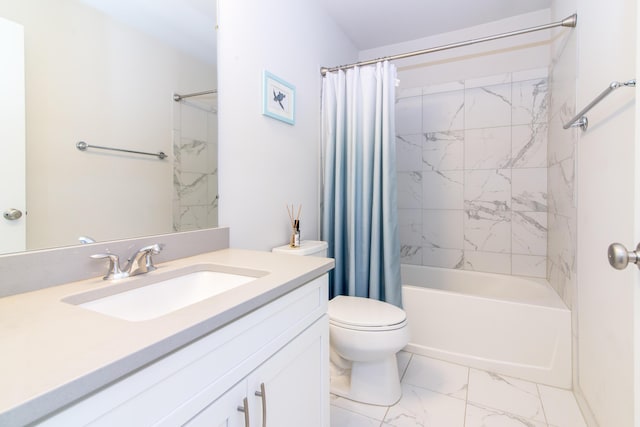 2841 Hardwick Rd, Ann Arbor, MI 48105 - full bathroom featuring toilet, shower / tub combo, marble finish floor, and vanity