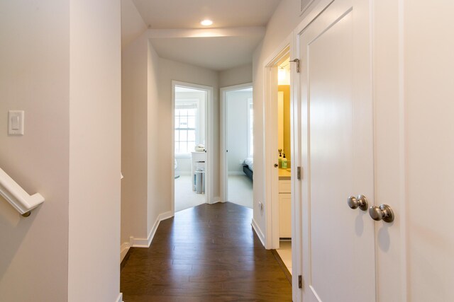 2841 Hardwick Rd, Ann Arbor, MI 48105 - hall with dark wood-type flooring, recessed lighting, and baseboards