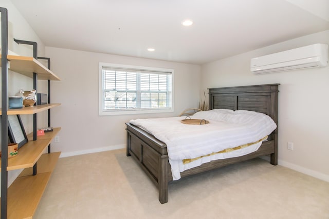 2841 Hardwick Rd, Ann Arbor, MI 48105 - bedroom with light colored carpet, a wall mounted air conditioner, baseboards, and recessed lighting