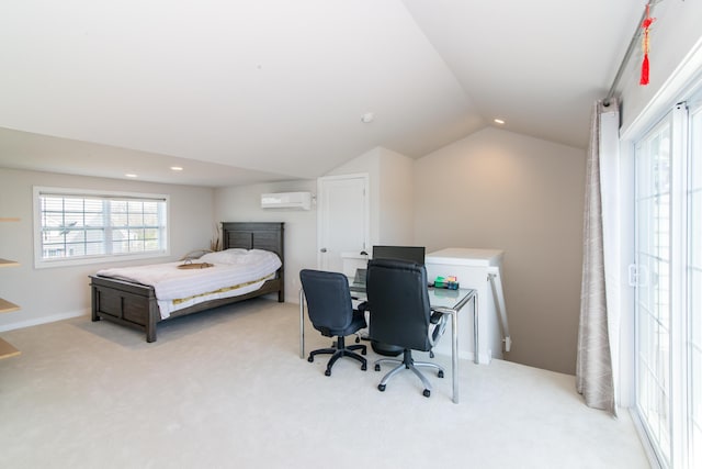 2841 Hardwick Rd, Ann Arbor, MI 48105 - bedroom with recessed lighting, carpet, a wall unit AC, and lofted ceiling