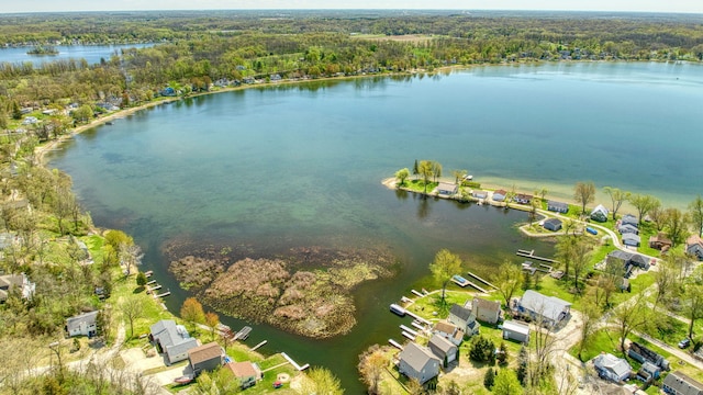 5576 Rays Dr, Onsted, MI 49265 - aerial view featuring a water view, a residential view, and a forest view