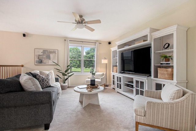 2191 W Linco Rd, Stevensville, MI 49127 - living room featuring a ceiling fan and light carpet