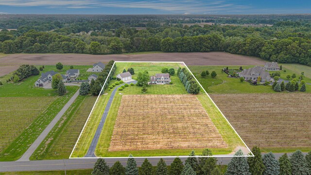 2191 W Linco Rd, Stevensville, MI 49127 - overview of rural landscape with property parcel outlined and a forest