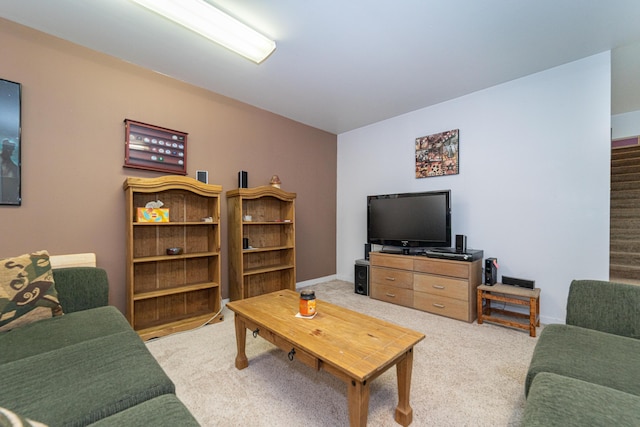 living area with light carpet