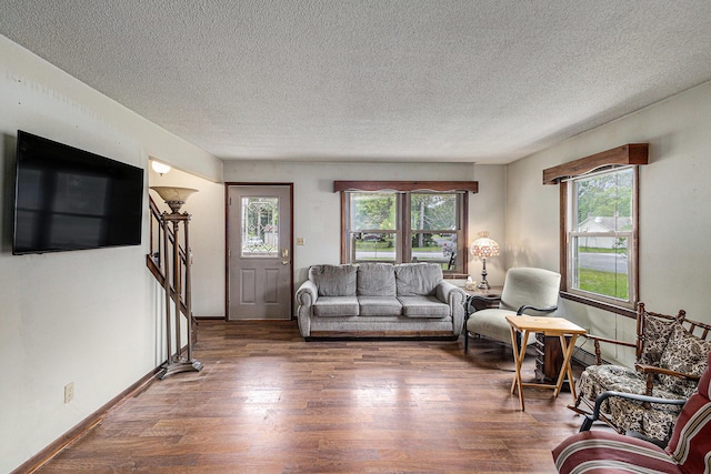 14770 Panu Ave, Kaleva, MI 49645 - living area with wood finished floors, a textured ceiling, plenty of natural light, and baseboards