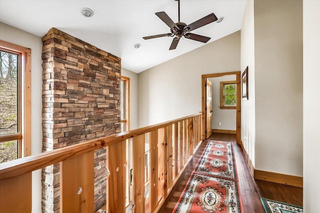 80220 Linden Hills St, Covert, MI 49043 - hallway featuring vaulted ceiling, wood finished floors, and baseboards
