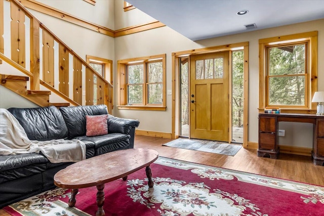 80220 Linden Hills St, Covert, MI 49043 - entryway featuring wood finished floors, baseboards, stairs, and recessed lighting