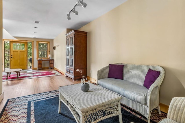 80220 Linden Hills St, Covert, MI 49043 - living room with wood finished floors, track lighting, and baseboards