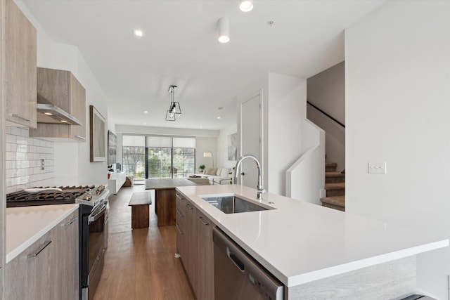 533 E Harrison Unit 3, Royal Oak, MI 48067 - kitchen with a sink, modern cabinets, stainless steel appliances, and exhaust hood
