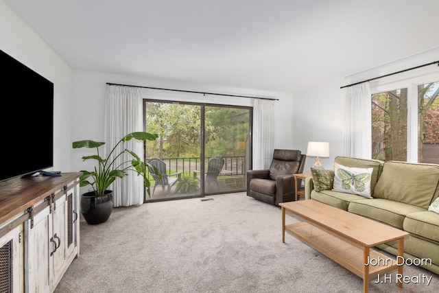 carpeted living area with healthy amount of natural light