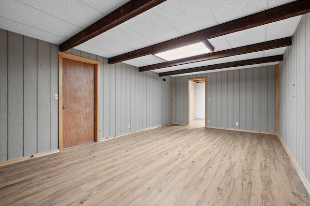 275 S Bluffwood Ter, Saint Joseph, MI 49085 - spare room featuring wood finished floors, beamed ceiling, and wood walls